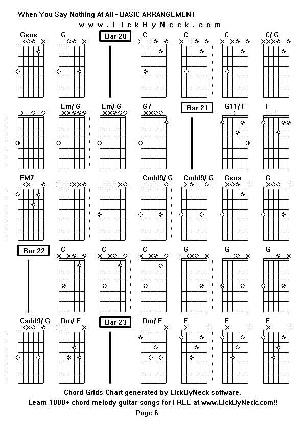 Chord Grids Chart of chord melody fingerstyle guitar song-When You Say Nothing At All - BASIC ARRANGEMENT,generated by LickByNeck software.